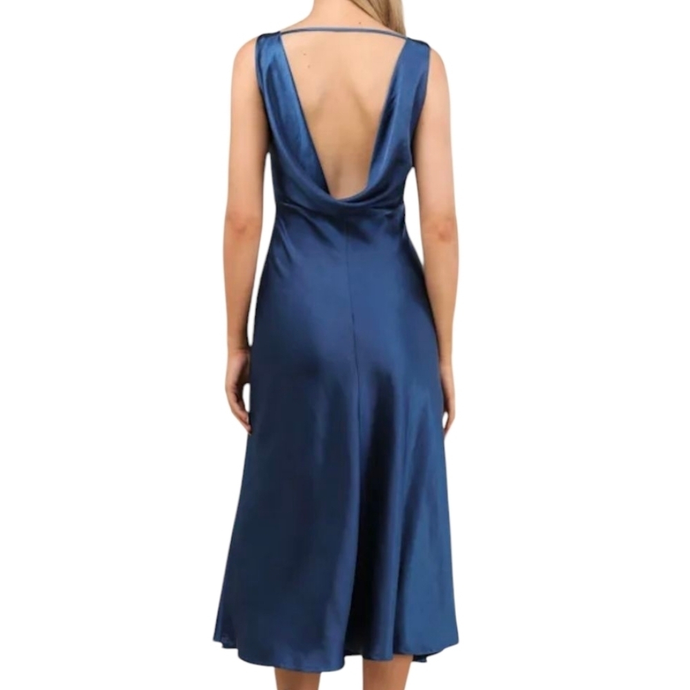 Lulus Incredible Love Satin Cowl Back Slip Dress Size XL Midi Babydoll Femme NEW